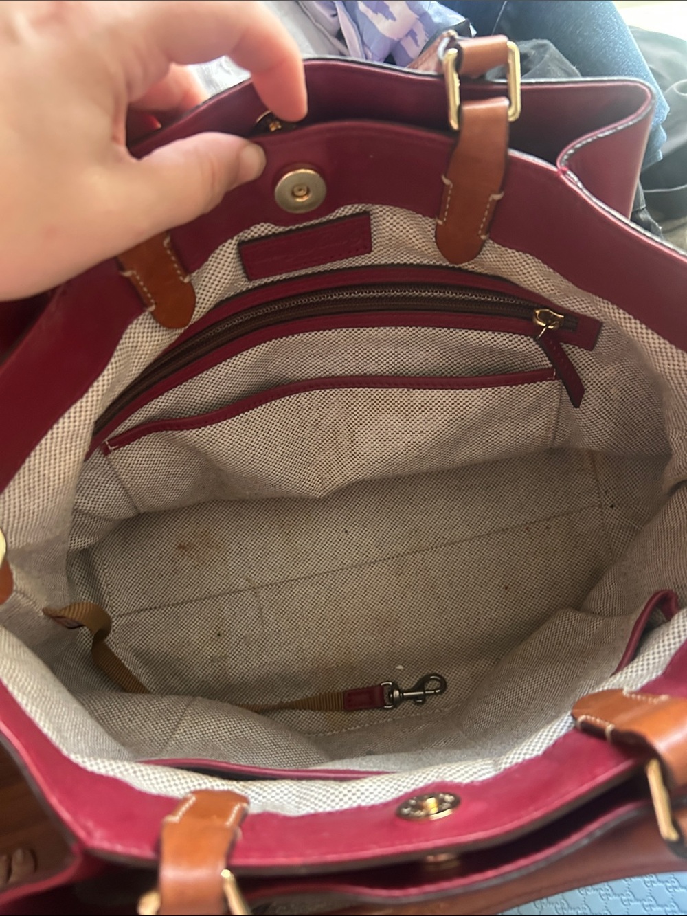 Dooney & Bourke Wine Red Leather Satchel with Tan Handles - Picture 9 of 14